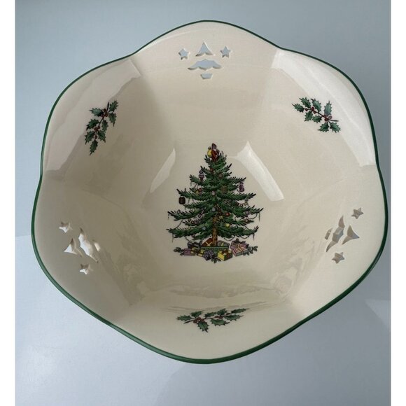 Spode Christmas Tree Pierced Hexagonal Bowl Holiday Serving Classic England - Picture 4 of 16
